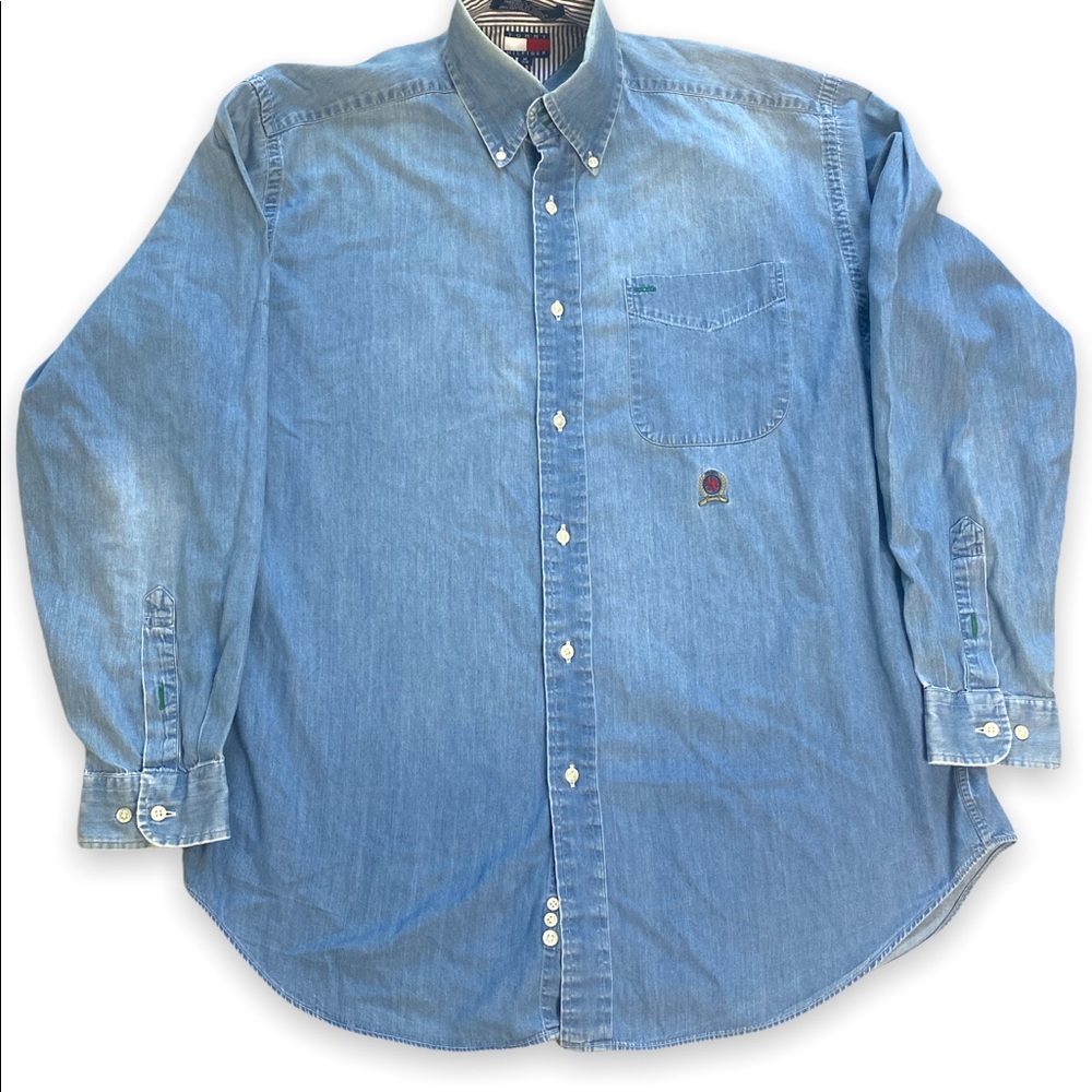90s Tommy Hilfiger Blue Button Down Medium